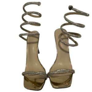 Gold Rhinestone Spiral Strap Heels